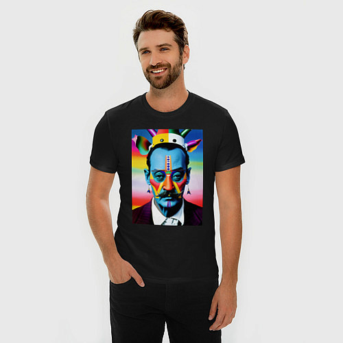 Мужская slim-футболка Salvador Dali - pop art - neural network / Черный – фото 3