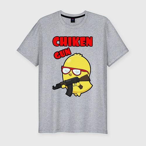 Мужская slim-футболка Chicken machine gun / Меланж – фото 1