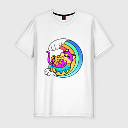 Мужская slim-футболка Радужная волна и пушистый котик