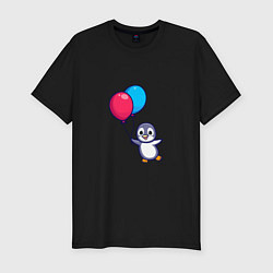 Футболка slim-fit Милый пингвин с воздушными шариками, цвет: черный