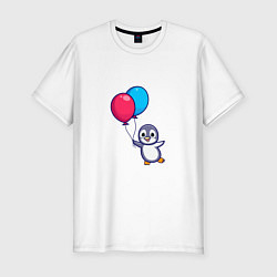 Мужская slim-футболка Милый пингвин с воздушными шариками