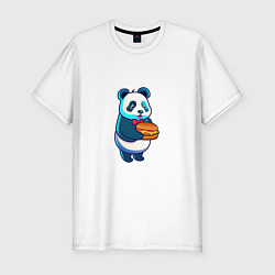 Мужская slim-футболка Милая панда с чизбургером