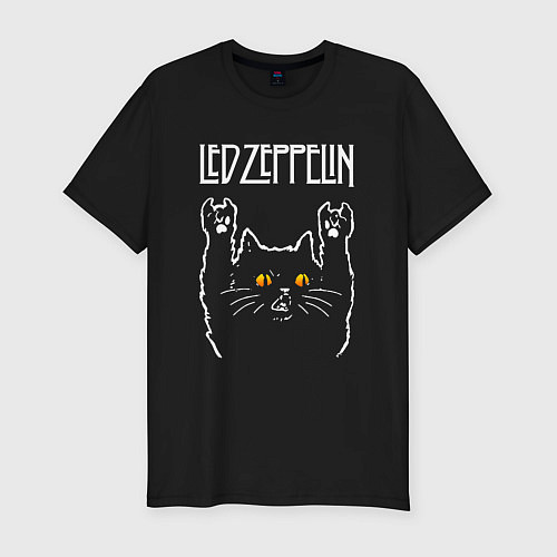 Мужская slim-футболка Led Zeppelin rock cat / Черный – фото 1