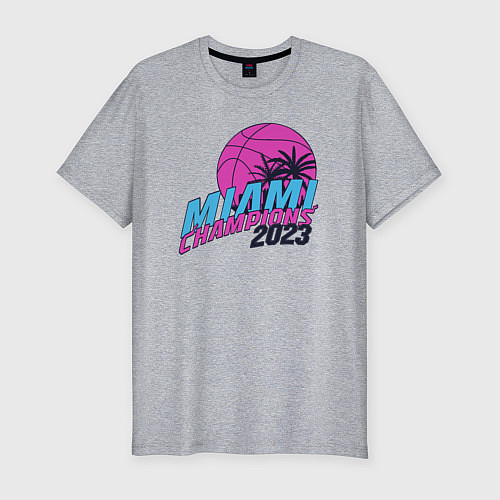 Мужская slim-футболка Miami champions 2023 / Меланж – фото 1