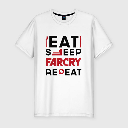 Мужская slim-футболка Надпись: eat sleep Far Cry repeat / Белый – фото 1