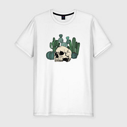 Мужская slim-футболка Череп с кактусами