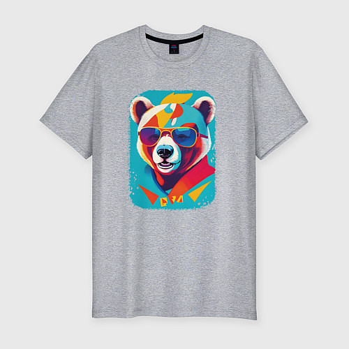 Мужская slim-футболка Pop-Art Panda / Меланж – фото 1