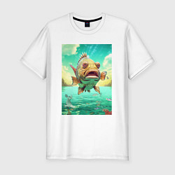 Мужская slim-футболка Карп выпрыгивающий из озера