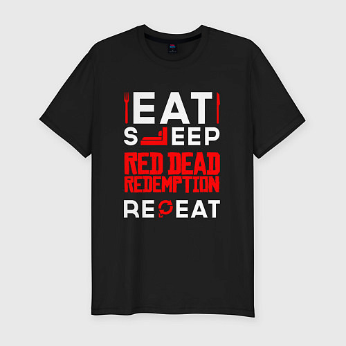 Мужская slim-футболка Надпись eat sleep Red Dead Redemption repeat / Черный – фото 1