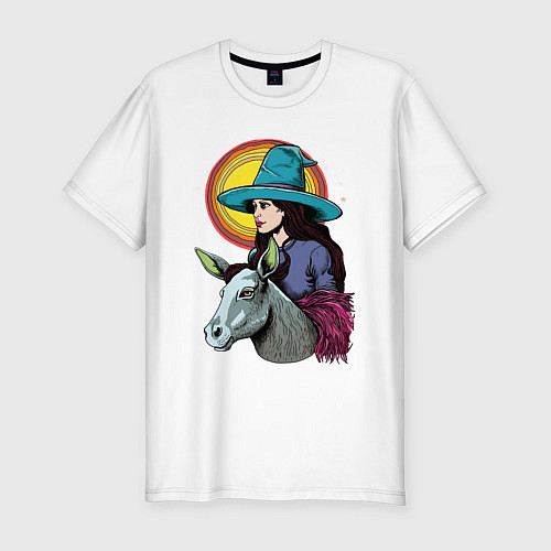 Мужская slim-футболка Ведьма и осел comic style / Белый – фото 1