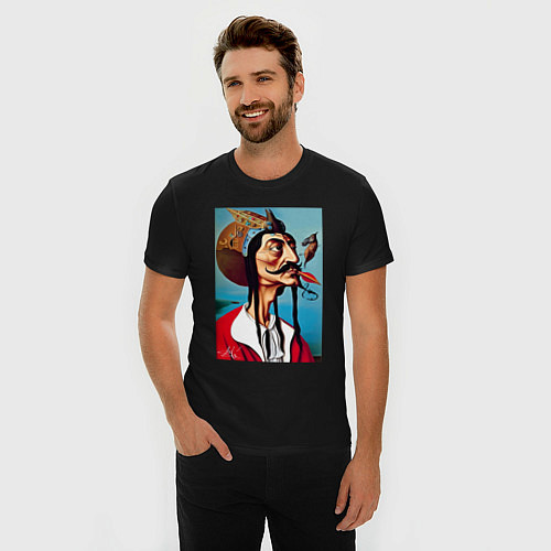 Мужская slim-футболка Портрет Сальвадора Дали - нейросеть / Черный – фото 3