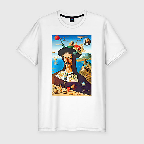 Мужская slim-футболка Нейросеть рисует Сальвадора Дали / Белый – фото 1