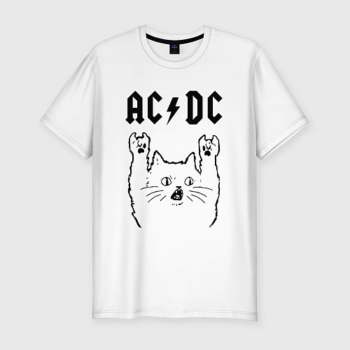 Мужская slim-футболка AC DC - rock cat / Белый – фото 1