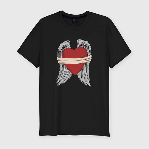 Мужская slim-футболка Сердце с крыльями / Черный – фото 1