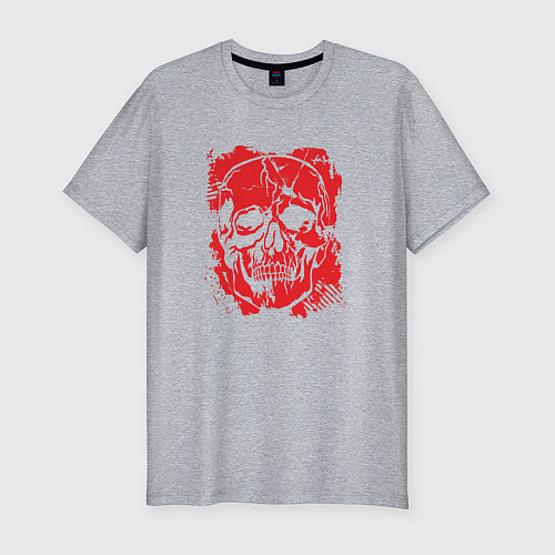 Мужская slim-футболка Красный череп гранж / Меланж – фото 1