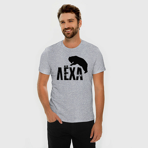 Мужская slim-футболка Лёха и медведь / Меланж – фото 3