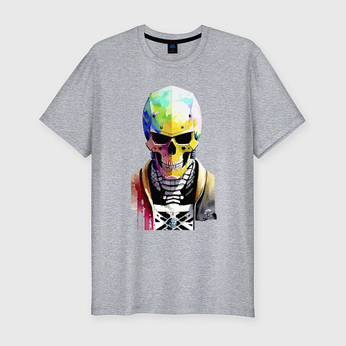 Мужская slim-футболка Skull - cyberpunk - watercolor / Меланж – фото 1