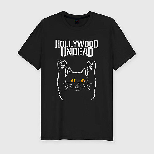 Мужская slim-футболка Hollywood Undead rock cat / Черный – фото 1