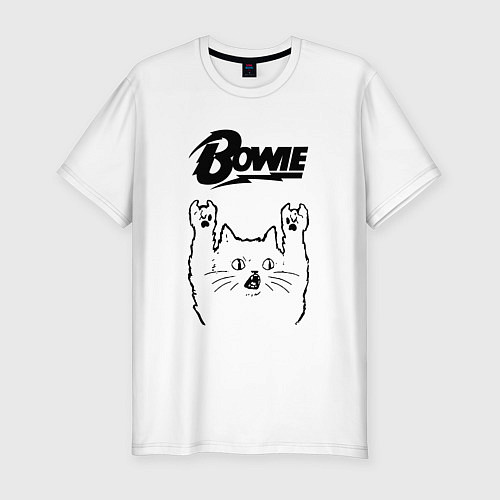 Мужская slim-футболка David Bowie - rock cat / Белый – фото 1