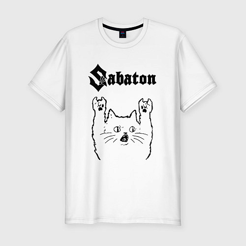 Мужская slim-футболка Sabaton - rock cat / Белый – фото 1