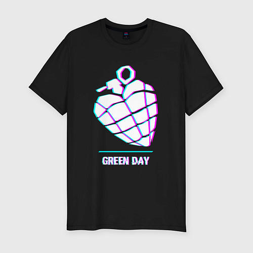 Мужская slim-футболка Green Day glitch rock / Черный – фото 1