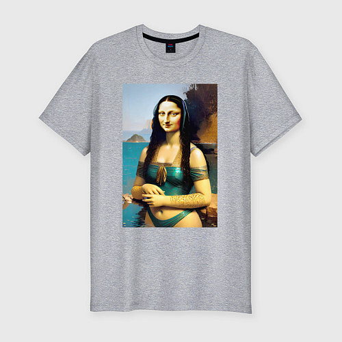 Мужская slim-футболка Мона Лиза на пляже - Биарриц - Франция / Меланж – фото 1