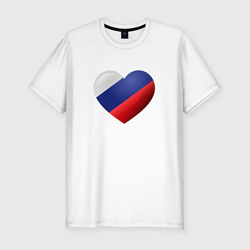 Мужская slim-футболка Флаг России в сердце / Белый – фото 1