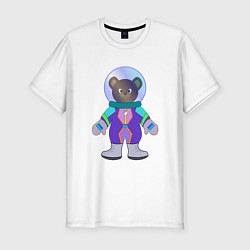 Мужская slim-футболка Мишка космонавт