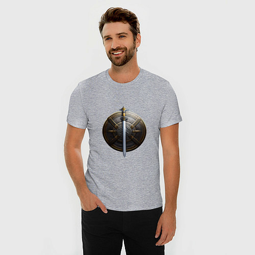Мужская slim-футболка Щит и меч викинга / Меланж – фото 3
