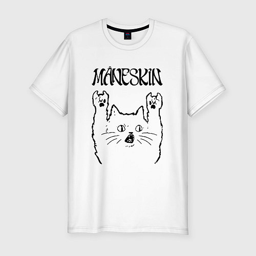 Мужская slim-футболка Maneskin - rock cat / Белый – фото 1