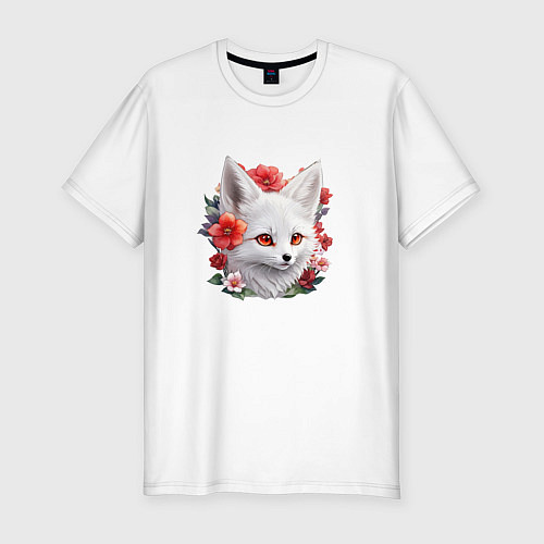 Мужская slim-футболка Лисёнок альбинос / Белый – фото 1