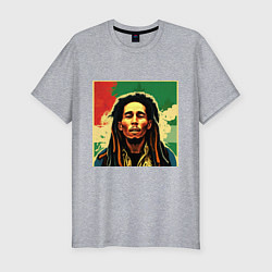 Мужская slim-футболка Боб Марли в красных цветах граффити