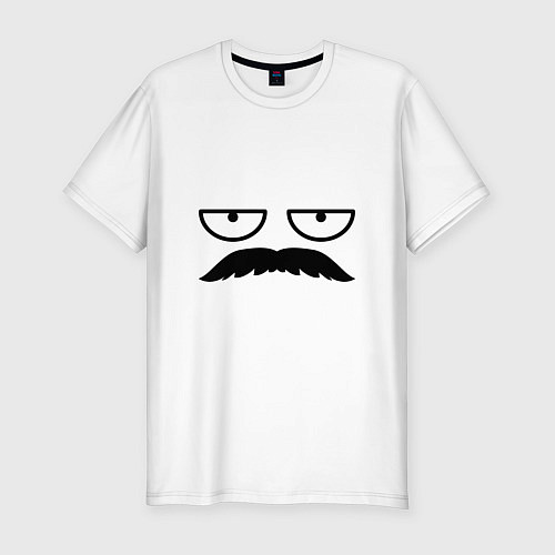 Мужская slim-футболка Эмодзи Рон Свонсон с усами / Белый – фото 1