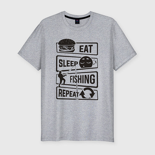 Мужская slim-футболка Eat sleep fishing repeat / Меланж – фото 1