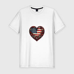 Футболка slim-fit Сердце с цветами флаг США, цвет: белый