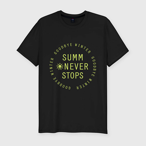 Мужская slim-футболка Summer never stops / Черный – фото 1