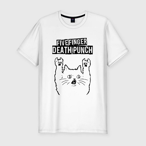 Мужская slim-футболка Five Finger Death Punch - rock cat / Белый – фото 1