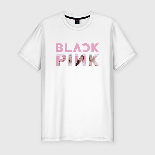 Мужская slim-футболка Blackpink logo Jisoo Lisa Jennie Rose / Белый – фото 1