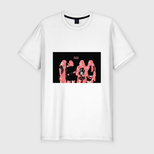 Мужская slim-футболка Группа BLACKPINK в ярко-розовых тонах / Белый – фото 1
