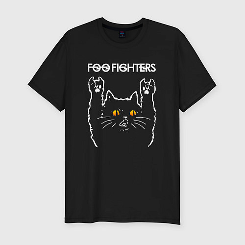 Мужская slim-футболка Foo Fighters rock cat / Черный – фото 1