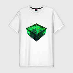 Мужская slim-футболка Куб из зелёного кристалла