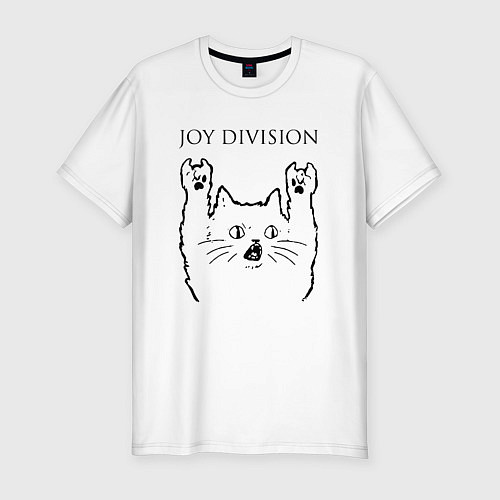 Мужская slim-футболка Joy Division - rock cat / Белый – фото 1