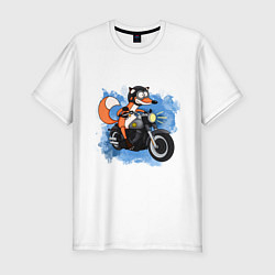 Мужская slim-футболка Лис на мотоцикле