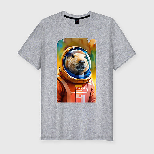 Мужская slim-футболка Capybara astronaut - NASA - neural network / Меланж – фото 1