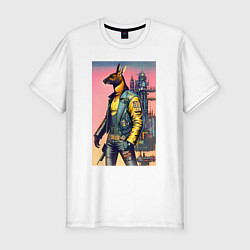 Футболка slim-fit Kangaroo - cyberpunk - neural network - art, цвет: белый