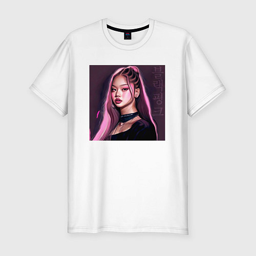 Мужская slim-футболка Blackpink Jennie аниме рисунок / Белый – фото 1