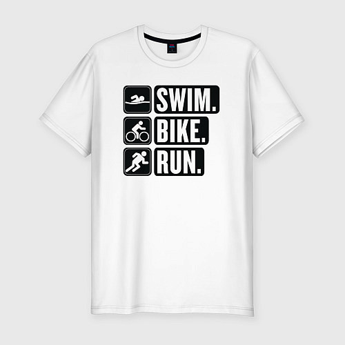 Мужская slim-футболка Swim bike run / Белый – фото 1