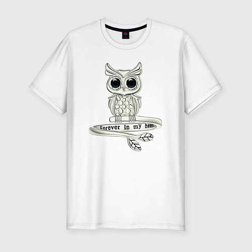 Мужская slim-футболка Серебряная сова на кольце / Белый – фото 1