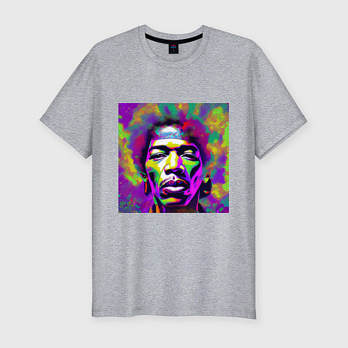 Мужская slim-футболка Jimi Hendrix in color Glitch Art / Меланж – фото 1