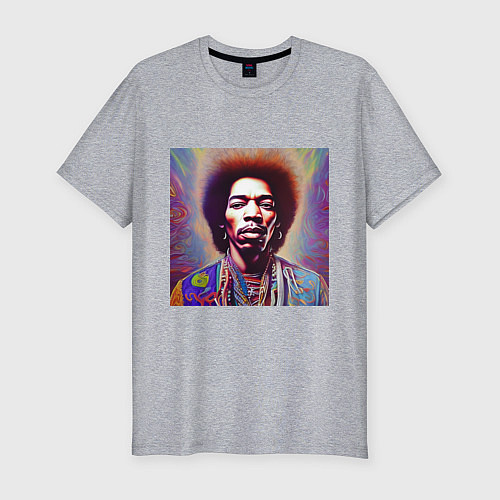 Мужская slim-футболка Jimi Hendrix digital glitch art / Меланж – фото 1